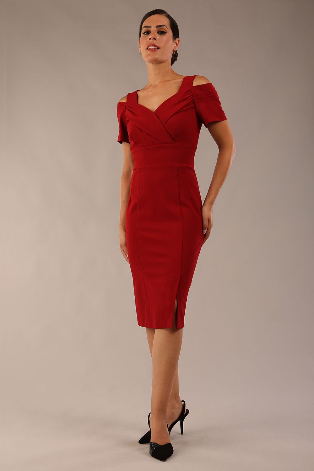 Amorette Pencil Dress in Rosewood Red – Diva Catwalk, image 10