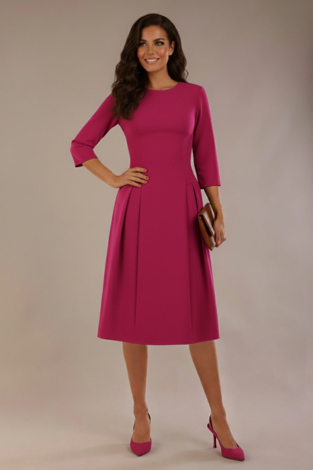 Ario Pleated A-Line Dress in Festive Fuchsia – Diva Catwalk, image 6