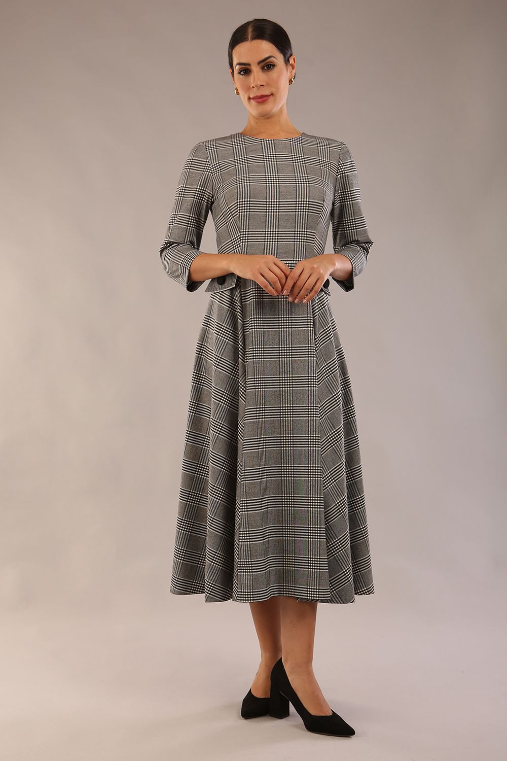 Elanore Soft-Touch Check A-Line Dress – Diva Catwalk, image 3