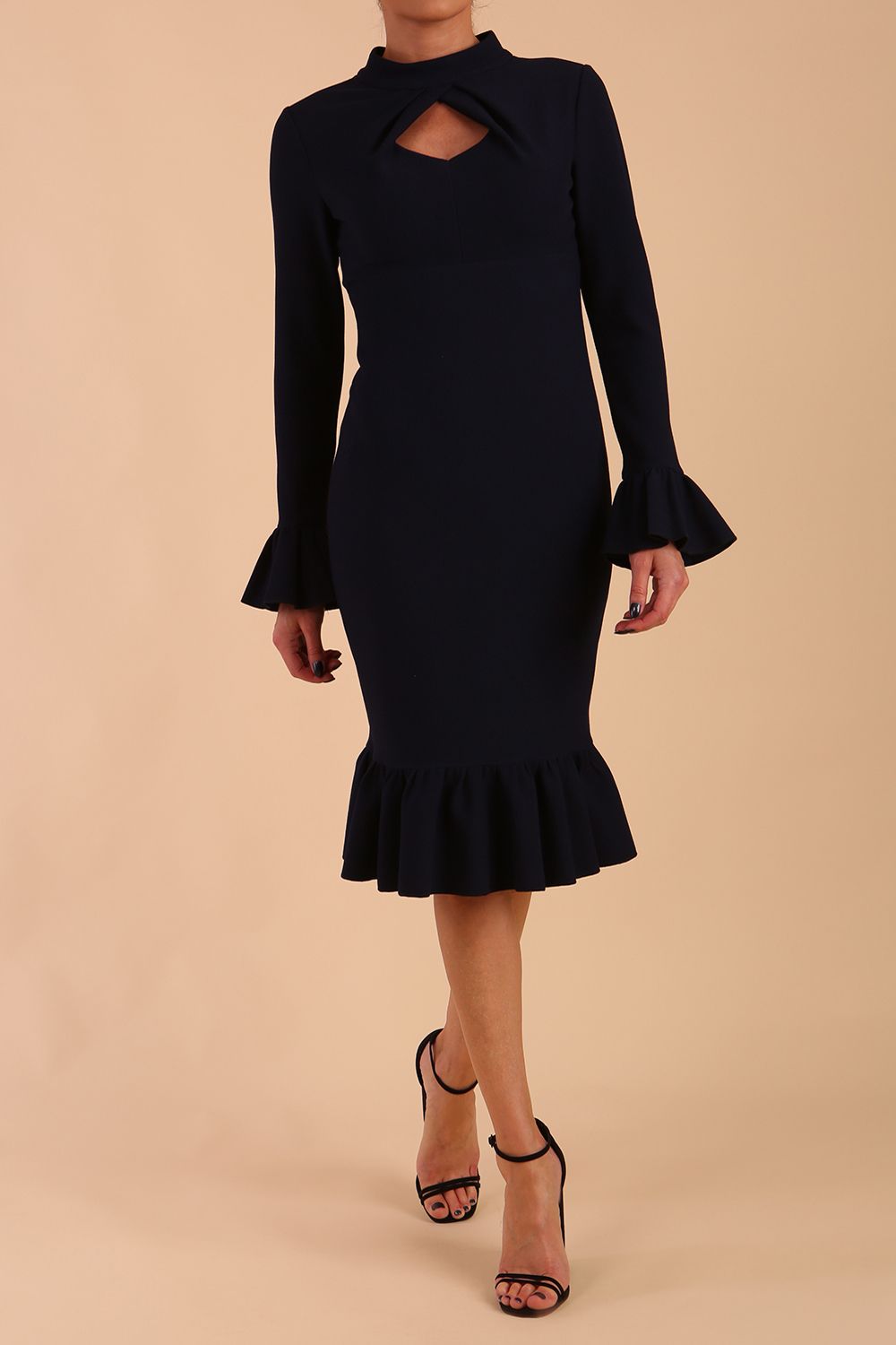 Macarena Peplum Hem Bodycon Pencil Dress in Dark Navy – Diva Catwalk, image 7