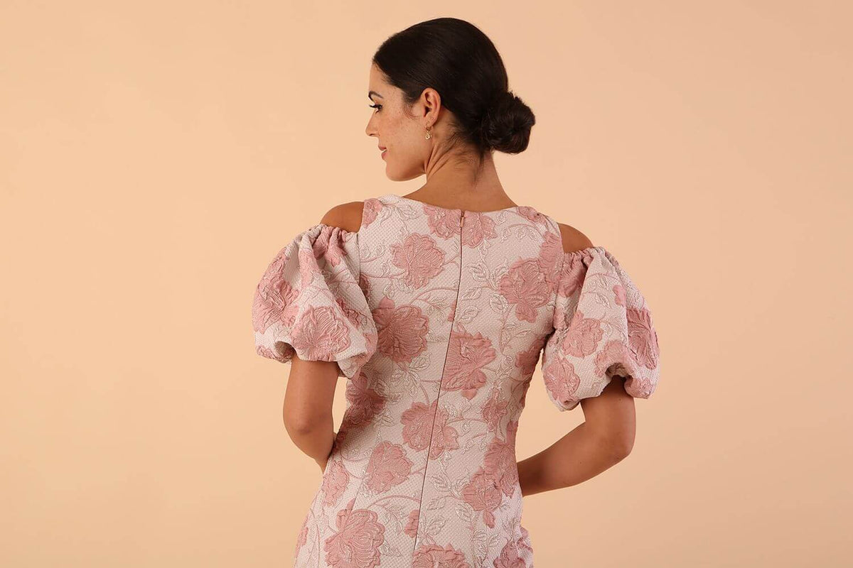 Margot Rose Jacquard Puff Sleeve Dress – Diva Catwalk, image 3