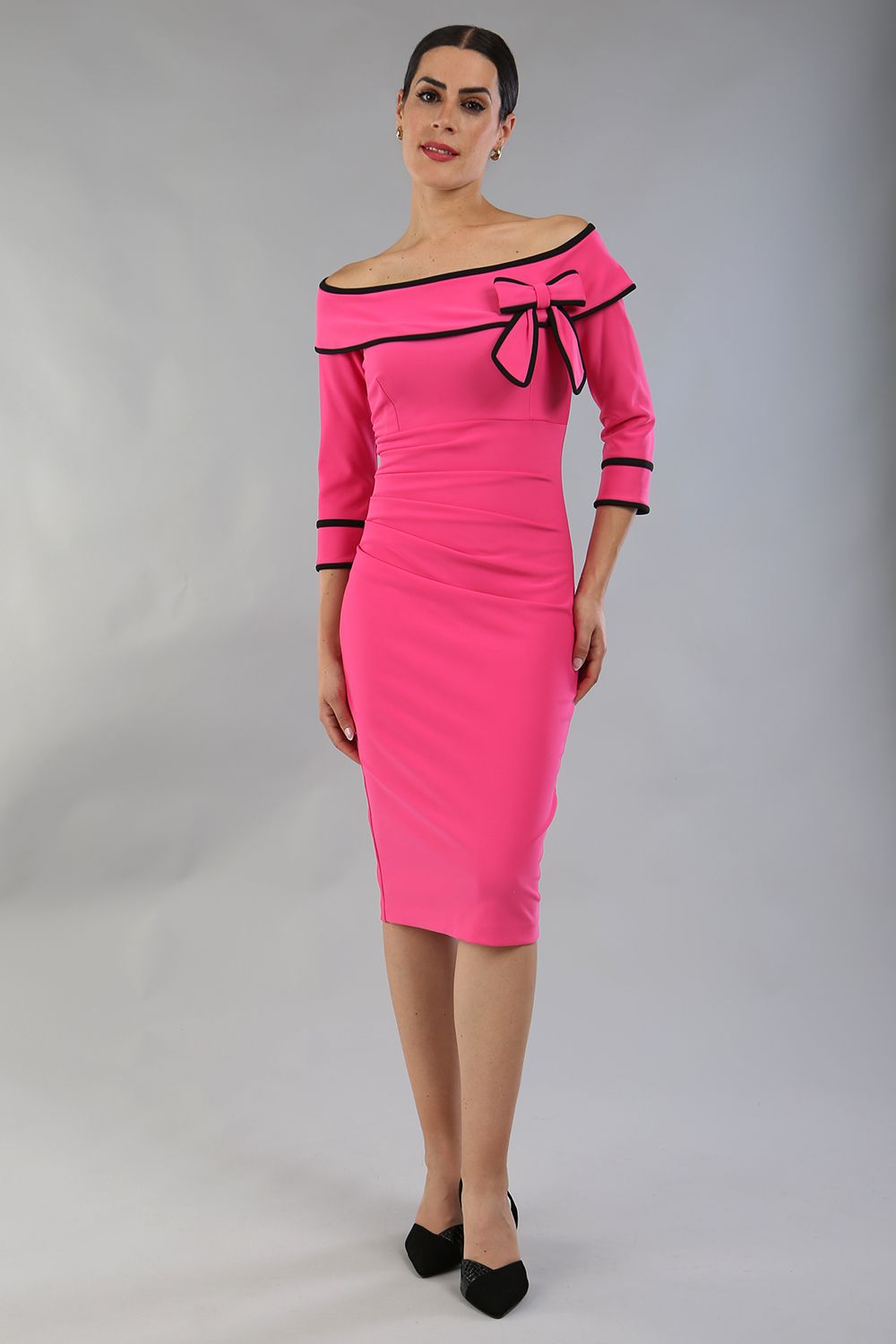 Paige Bi-Stretch Dress in Hibiscus Fushia & Black – Diva Catwalk, image 13