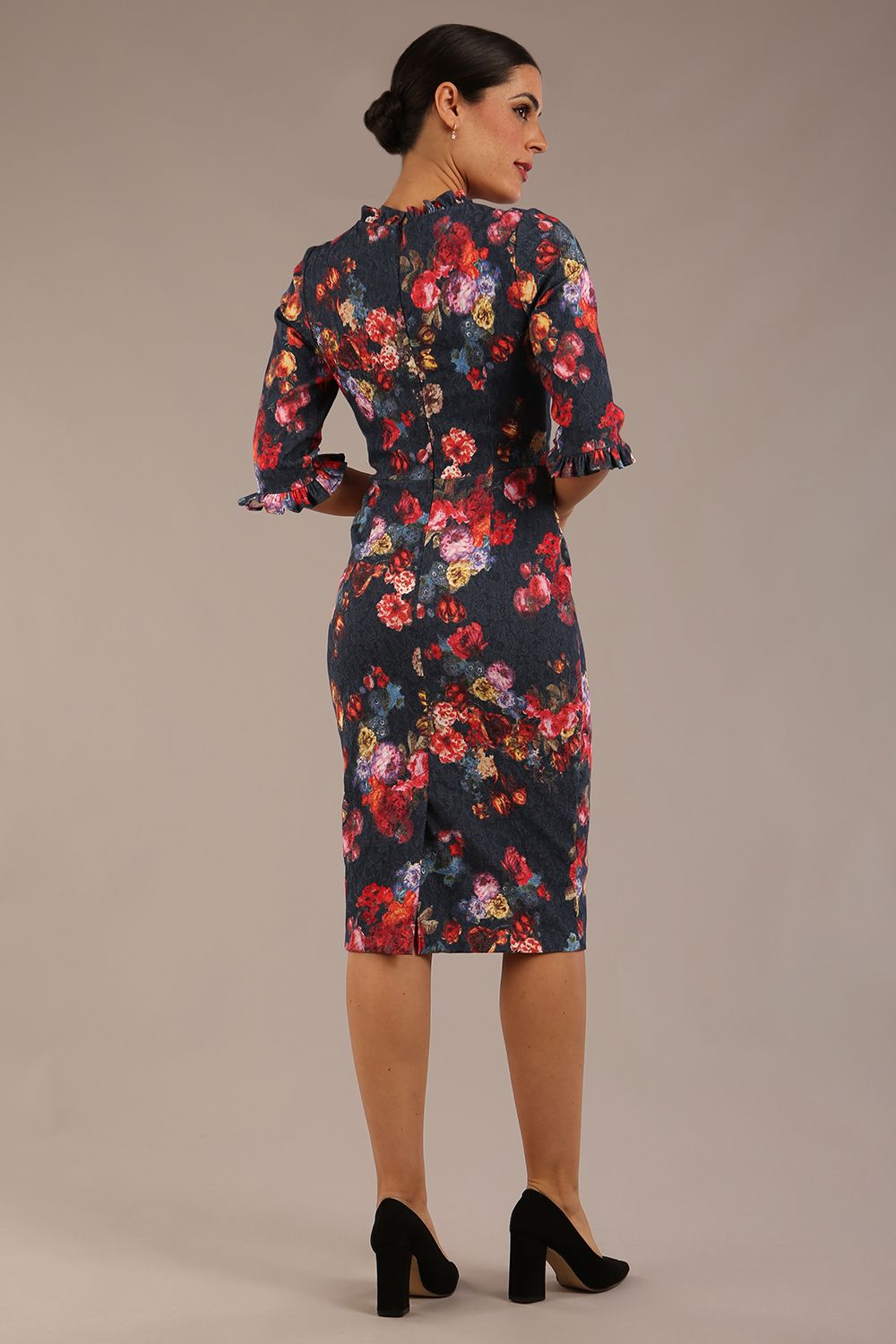 Portofino Frill Neck Floral Jacquard Dress – Diva Catwalk, image 7
