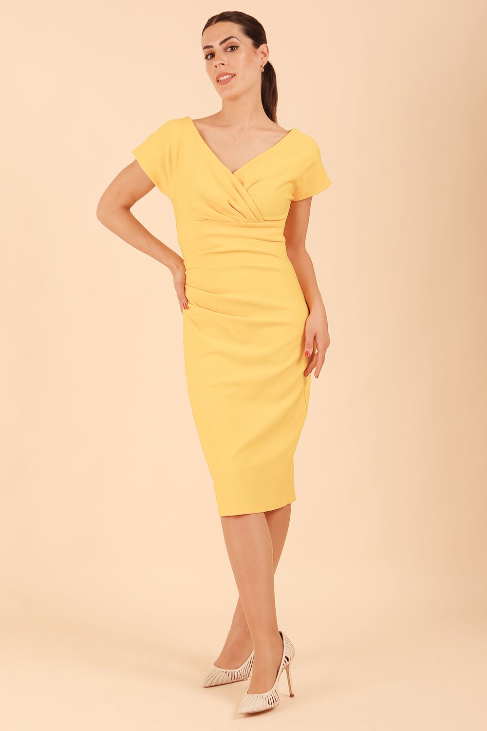 Seed Brooke Cap Sleeve Pencil Dress in Daffodil Yellow – Diva Catwalk, image 25