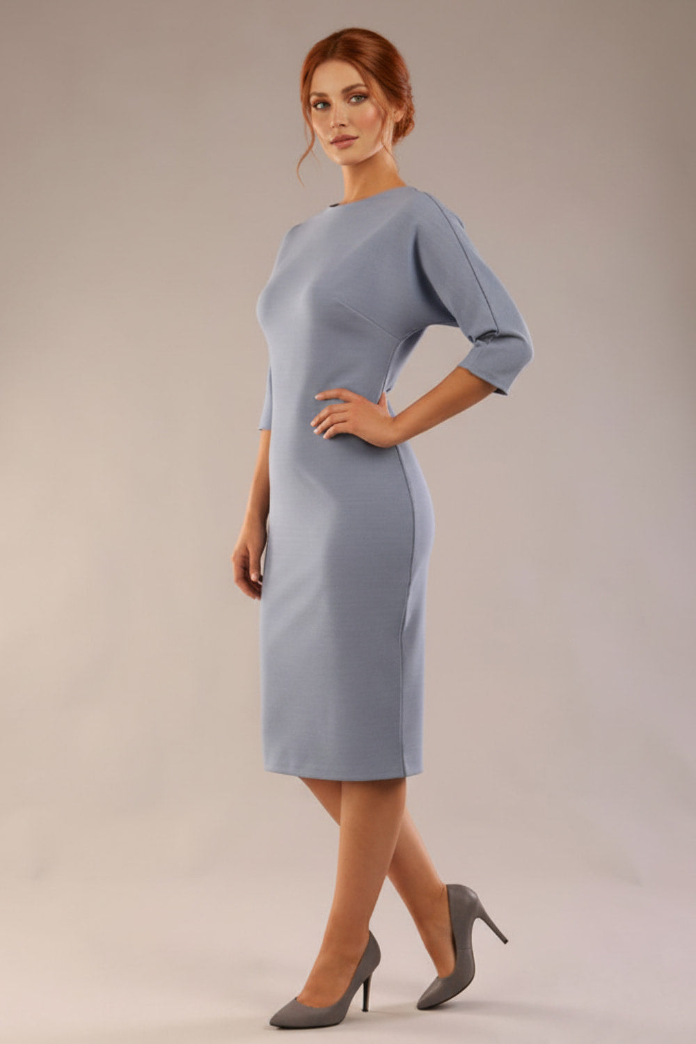 Seed Fulham V-Back Pencil Dress in Steel Blue – Diva Catwalk, image 3