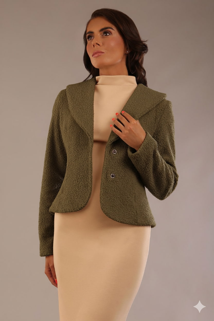 Teddy Luxe Boucle Winter Jacket in Olive Green – Diva Catwalk, image 18