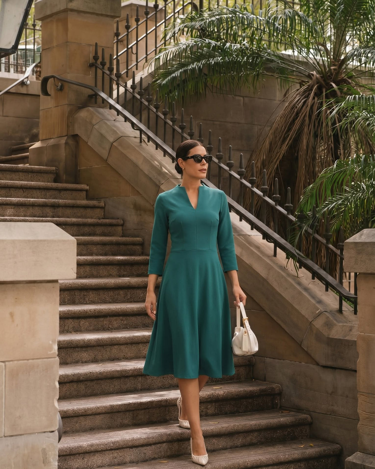 Seed Palmerston A-Line Skirt Dress in Pacific Green – detail