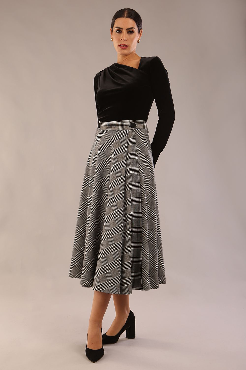 Velana Soft-Touch Check Midi Skirt – Diva Catwalk, image 3