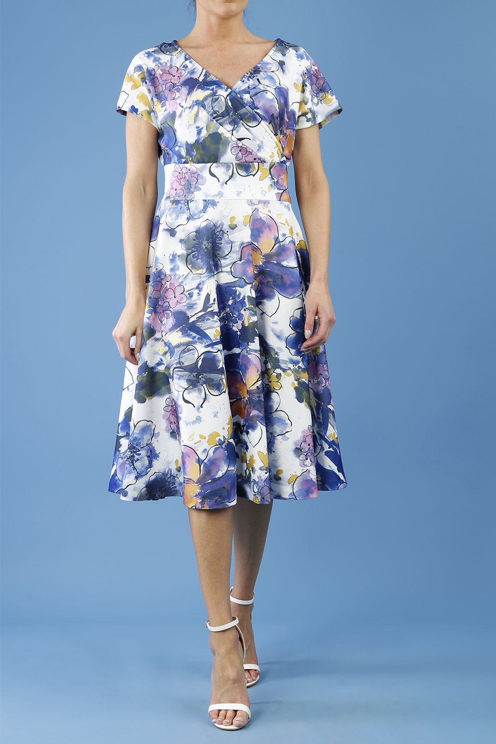 Boston Cap Sleeve Printed Swing Dress in Abstract Hibiscus – Diva Catwalk, image 7