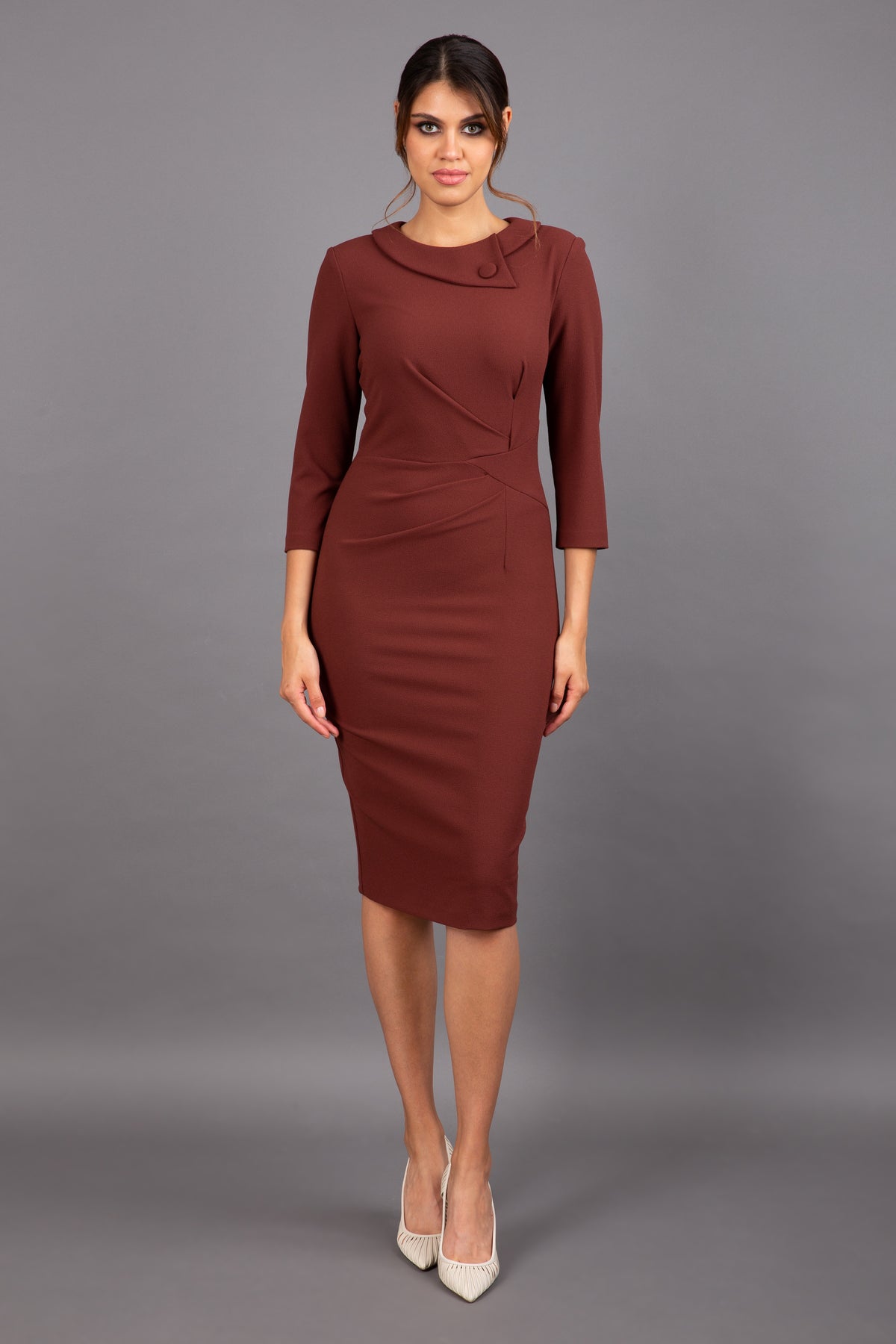 Elodie Sleeved Pencil Dress in Mahogany – Diva Catwalk, image 7