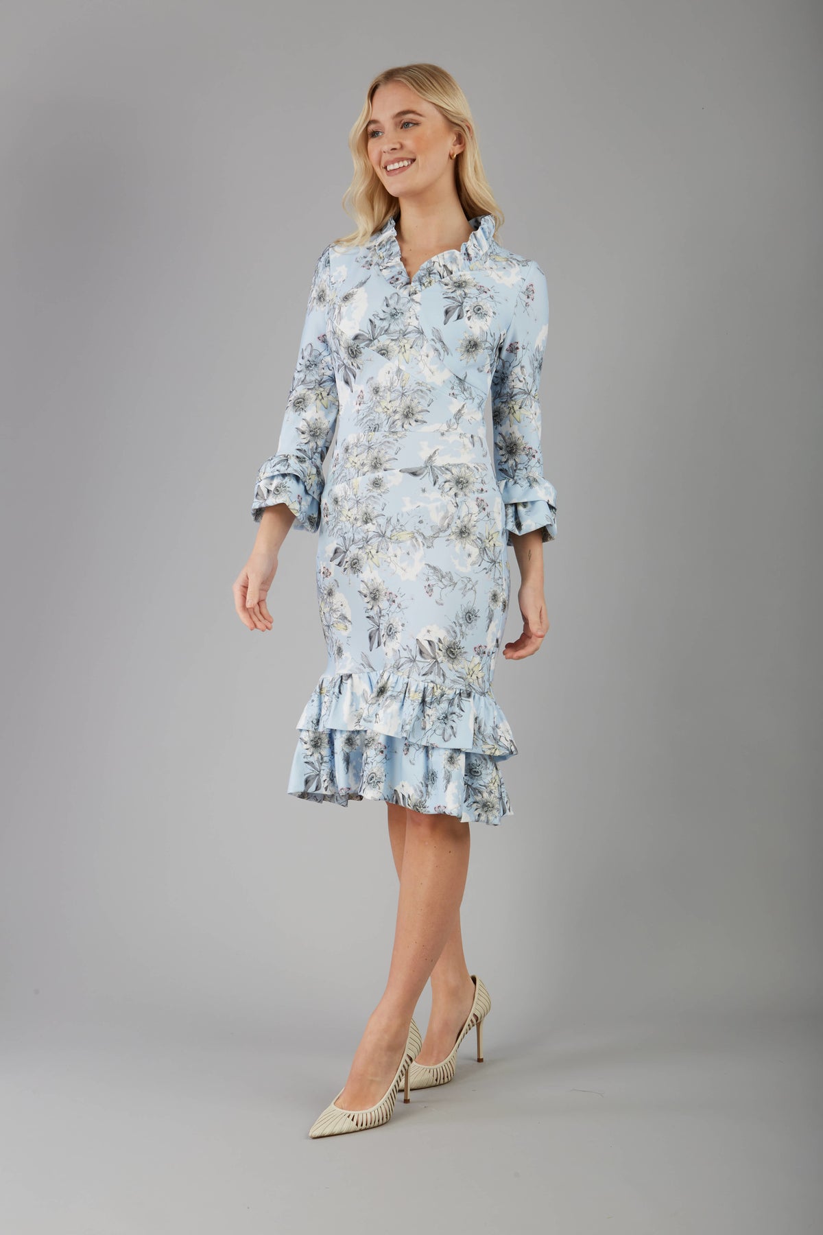 Fern Sleeved Blue Printed Dress – Diva Catwalk, image 4