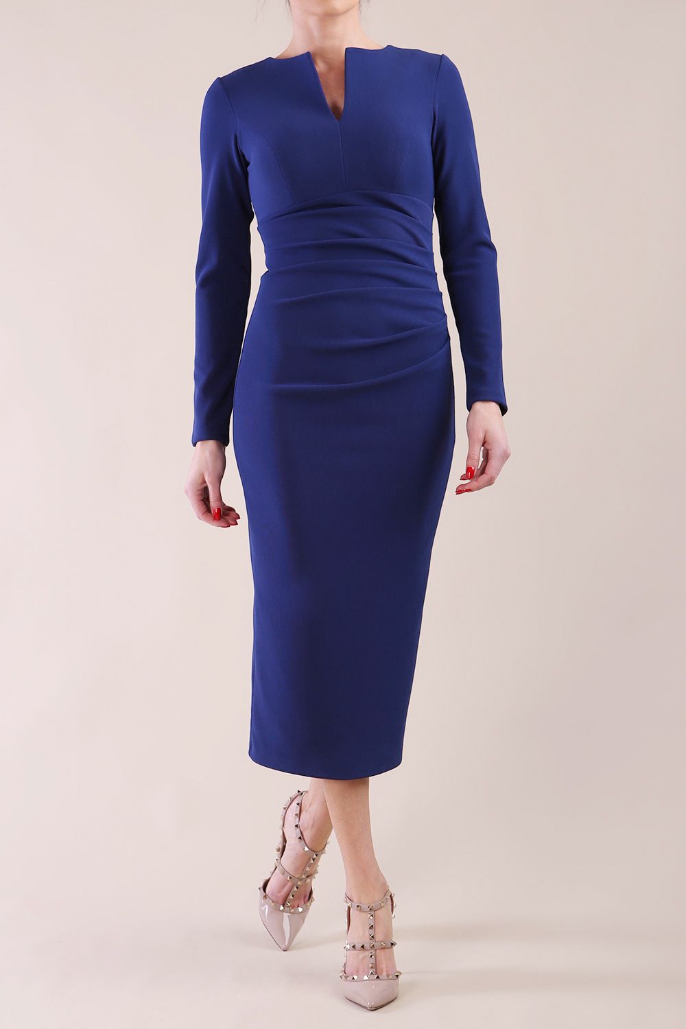 Long Sleeved Lydia Midi Pencil Dress in Navy Blue – Diva Catwalk, image 17
