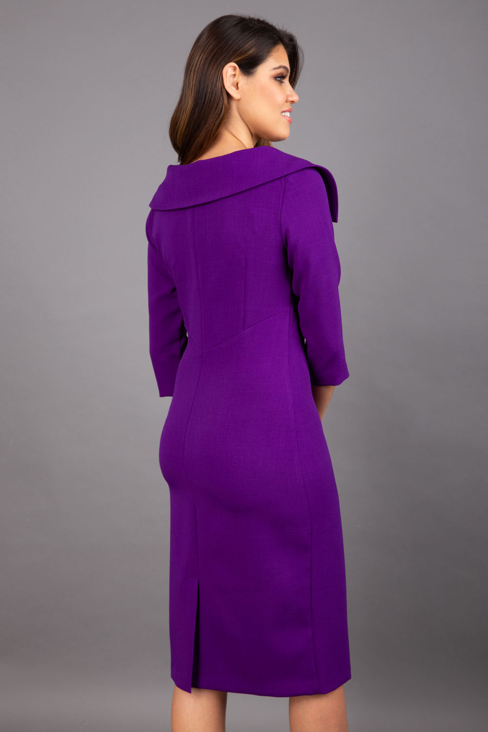 Venetia 3/4 Sleeved Pencil Dress in Deep Purple – Diva Catwalk, image 3