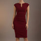 Woman wearing a burgundy dress against a brown background (Cabaret Burgundy)