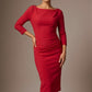 Woman wearing a red dress with a plain background - Seed Agatha Sleeved Pencil Dress (Crimson Pink)