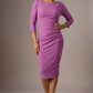 Woman wearing a diva catwalk red dress with a plain background - Seed Agatha Sleeved Pencil Dress (Magenta Mist)