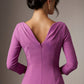 Woman wearing a diva catwalk red dress with a plain background back close up- Seed Agatha Sleeved Pencil Dress (Magenta Mist)