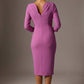 Woman wearing a diva catwalk red dress with a plain background back view - Seed Agatha Sleeved Pencil Dress (Magenta Mist)