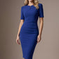 Seed Fitzrovia Short Sleeve Pencil Dress in Monaco Blue – front view