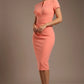 Donna Short Sleeved Pencil Dress in Tropical Peach – detail