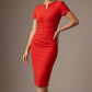 Donna Short Sleeved Pencil Dress in Burnt Orange – detail