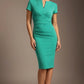 Donna Short Sleeved Pencil Dress in Emerald Green – detail