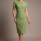 Donna Short Sleeved Pencil Dress in Aspen Green – detail