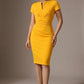Donna Short Sleeved Pencil Dress in Saffron Yellow – detail
