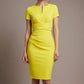 Donna Short Sleeved Pencil Dress in Blazing Yellow – detail