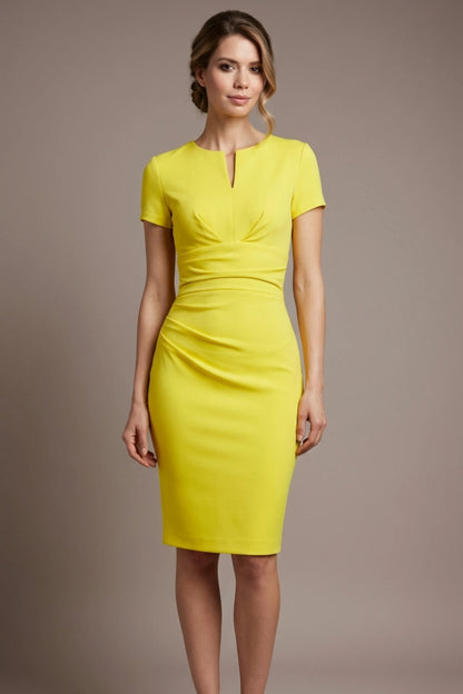 Donna Short Sleeved Pencil Dress in Blazing Yellow – detail