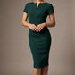Donna Short Sleeved Pencil Dress in Forest Green – detail