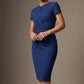 Donna Short Sleeved Pencil Dress in Navy Blue – detail