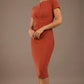 Donna Short Sleeved Pencil Dress in Marsala Brown – front view