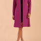 model wearing diva catwalk teal coat with long sleeves and a belt in Orchid Purple front