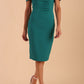 model is wearing diva catwalk mariposa pencil dress with Detailed Bardot neckline with fold-over detail and pleated at waist area in Parasailing Green front