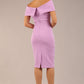 model is wearing diva catwalk mariposa pencil dress with Detailed Bardot neckline with fold-over detail and pleated at waist area in Sheer Lilac