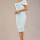 model is wearing diva catwalk mariposa pencil dress with Detailed Bardot neckline with fold-over detail and pleated at waist area in Sky Blue