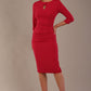 model is wearing the Diva Catwalk Ubrique pencil dress with Long sleeves and keyhole detail in Raspberry Pink fabric colour (Raspberry Pink)