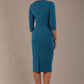 model wearing diva catwalk ubrique pencil dress with a keyhole detail and sleeves in teal colour back (Teal)
