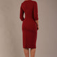 model is wearing the Diva Catwalk Ubrique pencil dress with Long sleeves and keyhole detail in Wine fabric colour back (Wine)