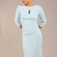 model wearing diva catwalk ubrique pencil dress with a keyhole detail and sleeves in sky blue colour front (Sky Blue)