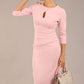 model wearing diva catwalk ubrique pencil dress with a keyhole detail and sleeves in crystal pink (Crystal Pink)