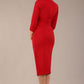 brunette model wearing diva catwalk ubrique pencil dress with a keyhole detail and sleeves in dark red colour back (Dark Red)