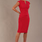 model wearing diva catwalk lydia sleeveless pencil flattering fitted plain dress with split neckline and pleating across the body Raspberry pink front (Raspberry Pink)
