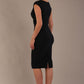 model wearing diva catwalk lydia sleeveless pencil flattering fitted plain dress with split neckline and pleating across the body Midnight Blue front (Midnight Blue)
