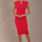 model wearing diva catwalk lydia sleeveless pencil flattering fitted plain dress with split neckline and pleating across the body virtual pink (Virtual Pink)