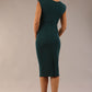 brunette model wearing diva catwalk lydia sleeveless pencil flattering fitted plain dress with split neckline and pleating across the body green gables back (Green Gables)