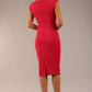 brunette model wearing diva catwalk lydia sleeveless pencil flattering fitted plain dress with split neckline and pleating across the body Raspberry pink back (Raspberry Pink)