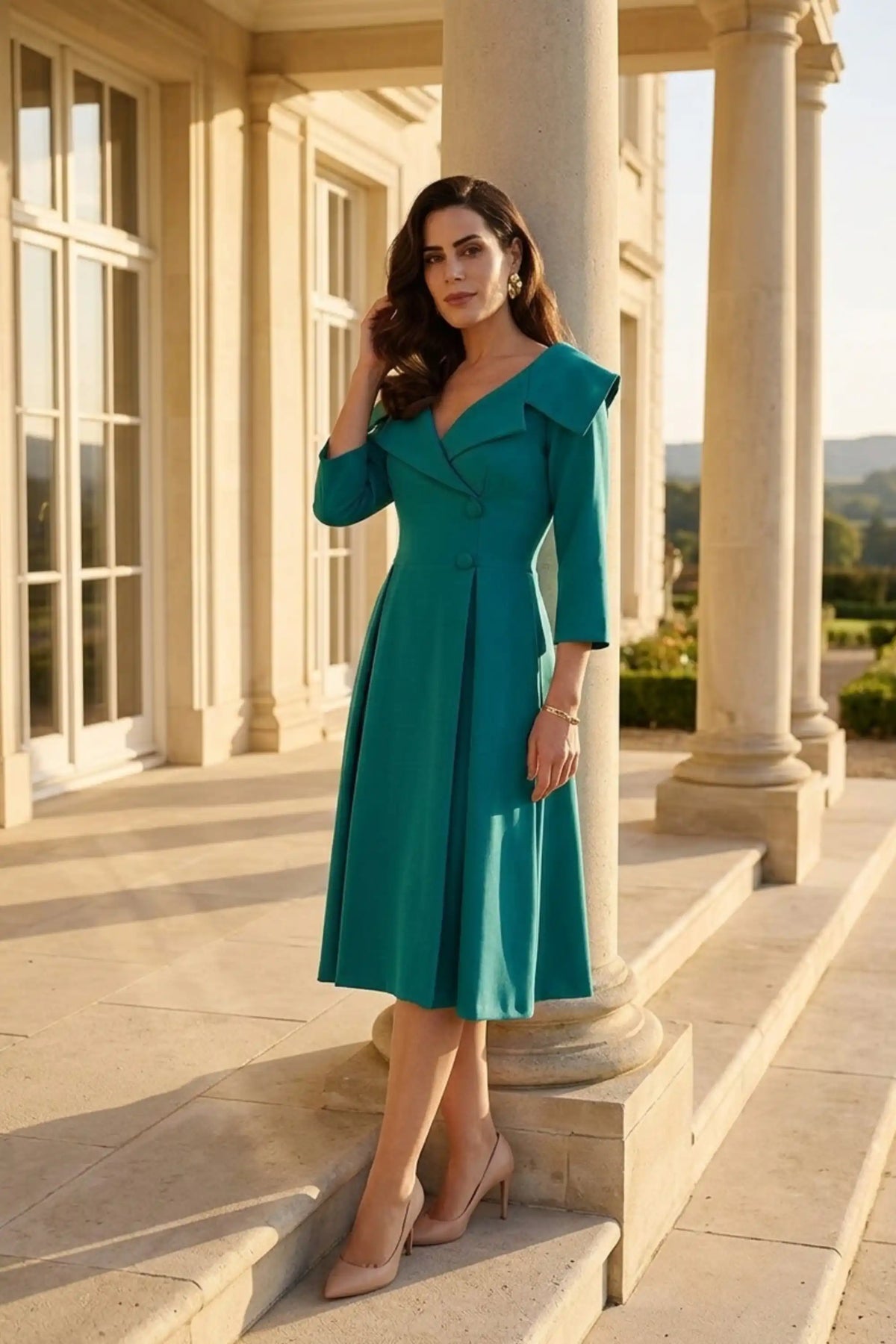 Gatsby Sleeved Oversized Collar Swing Dress – Diva Catwalk, image 2