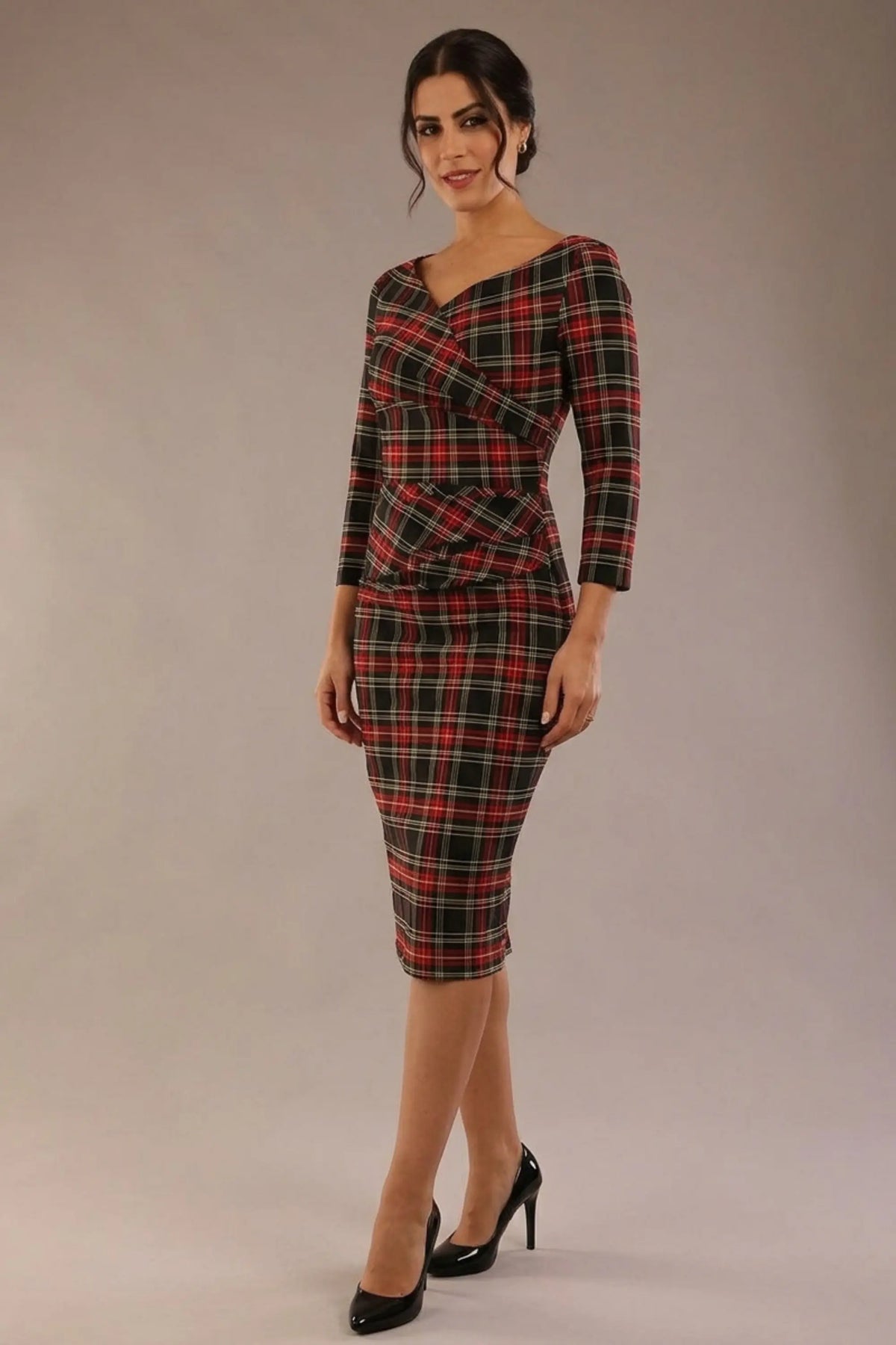 Horizon Tartan Stretch Pencil Dress – Diva Catwalk, image 6